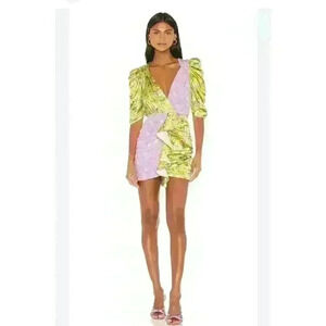 For Love And Lemons Dubois Mixed Print Ruched Mini Dress SZ Small
